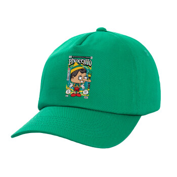 Pinocchio, Children's Baseball Cap, 100% Cotton Twill, Green (COTTON, CHILDREN'S, UNISEX, ONE SIZE)