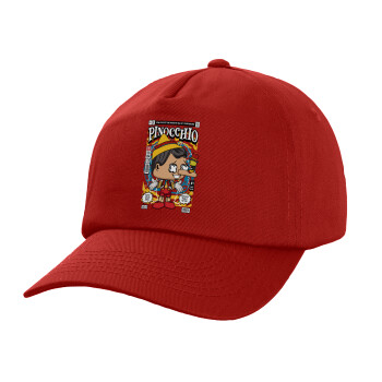 Pinocchio, Adult Baseball Cap, 100% Cotton, Red (COTTON, ADULT, UNISEX, ONE SIZE)