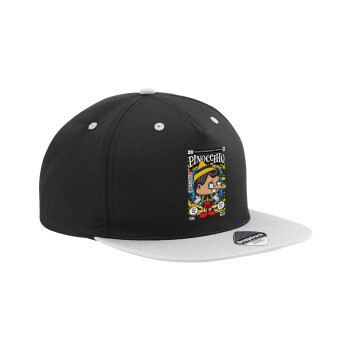 Pinocchio, Adult Flat Snapback Hat Black/Grey, (100% COTTON TWILL, ADULT, UNISEX, ONE SIZE)