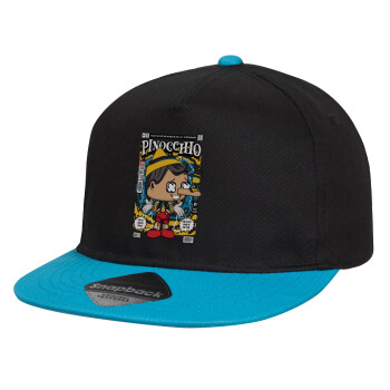 Pinocchio, Καπέλο παιδικό Flat Snapback, Μαύρο/Μπλε (100% ΒΑΜΒΑΚΕΡΟ, ΠΑΙΔΙΚΟ, UNISEX, ONE SIZE)