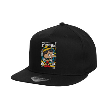 Pinocchio, Children's Flat Snapback Hat, Black (100% COTTON, CHILD, UNISEX, ONE SIZE)