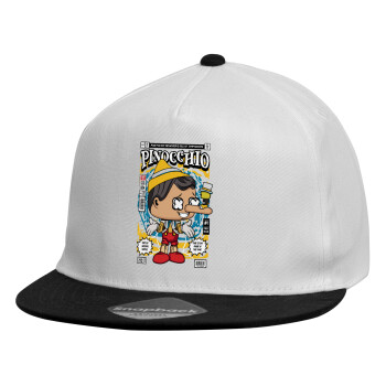 Pinocchio, Child's Flat Snapback Hat, White (100% COTTON, CHILDREN'S, UNISEX, ONE SIZE)