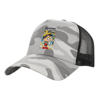 Pinocchio, Καπέλο Ενηλίκων Structured Trucker, με Δίχτυ, (παραλλαγή) Army Camo (100% ΒΑΜΒΑΚΕΡΟ, ΕΝΗΛΙΚΩΝ, UNISEX, ONE SIZE)