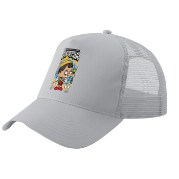 Pinocchio, Adult Structured Trucker Hat, with Mesh, GRAY (100% COTTON, ADULT, UNISEX, ONE SIZE)