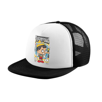 Pinocchio, Child's Soft Trucker Hat with BLACK/WHITE Mesh (POLYESTER, CHILD, ONE SIZE)