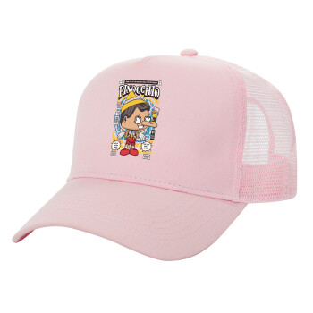 Pinocchio, Adult Structured Trucker Hat, with Mesh, PINK (100% COTTON, ADULT, UNISEX, ONE SIZE)