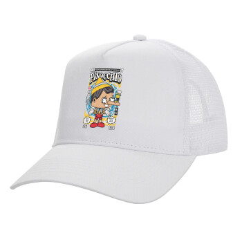 Pinocchio, Structured Trucker Adult Hat, with Mesh, WHITE (100% COTTON, ADULT, UNISEX, ONE SIZE)