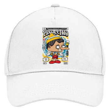 Pinocchio, Adult Baseball Cap, Drill, White (100% COTTON, ADULT, UNISEX, ONE SIZE)