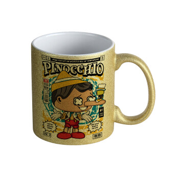 Pinocchio, Κούπα Χρυσή Glitter που γυαλίζει, κεραμική, 330ml