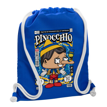 Pinocchio, Backpack pouch GYMBAG Blue, with pocket (40x48cm) & thick cords