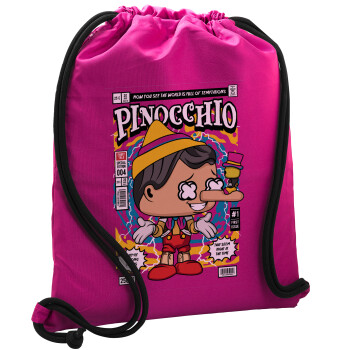 Pinocchio, Backpack pouch GYMBAG Fuchsia, with pocket (40x48cm) & thick cords