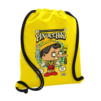 Pinocchio, Backpack pouch GYMBAG Yellow, with pocket (40x48cm) & thick cords