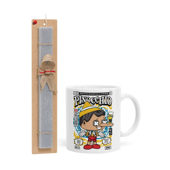 Pinocchio, Easter Set, Ceramic Cup (330ml) & Easter aromatic flat candle (30cm) (GRAY)