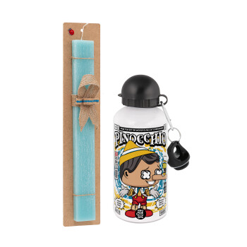 Pinocchio, Easter Set, metallic aluminum water bottle (500ml) & scented flat candle (30cm) (TURQUOISE)