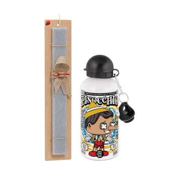 Pinocchio, Easter Set, metallic aluminum water bottle (500ml) & aromatic flat Easter candle (30cm) (GRAY)