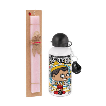 Pinocchio, Easter Set, metallic aluminum bottle (500ml) & aromatic flat Easter candle (30cm) (PINK)