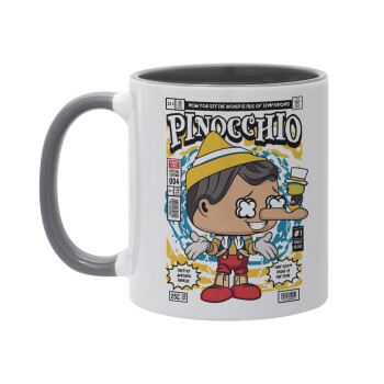 Pinocchio, Κούπα χρωματιστή γκρι, κεραμική, 330ml