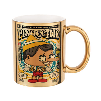 Pinocchio, Mug ceramic, gold mirror, 330ml