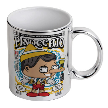 Pinocchio, Mug ceramic, silver mirror, 330ml