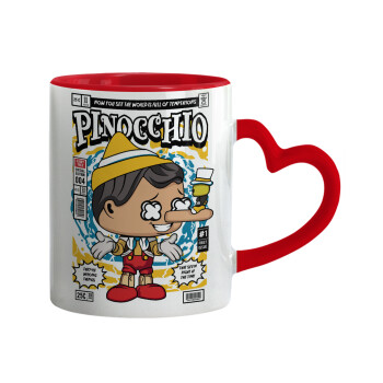 Pinocchio, Mug heart red handle, ceramic, 330ml