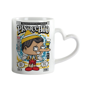 Pinocchio, Κούπα καρδιά χερούλι λευκή, κεραμική, 330ml