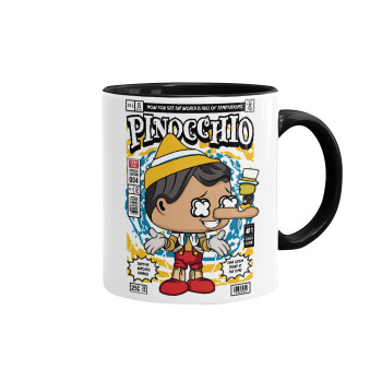 Pinocchio, Κούπα χρωματιστή μαύρη, κεραμική, 330ml