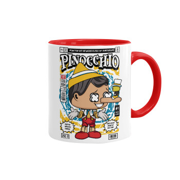 Pinocchio, Κούπα χρωματιστή κόκκινη, κεραμική, 330ml