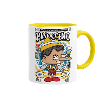 Pinocchio, Κούπα χρωματιστή κίτρινη, κεραμική, 330ml