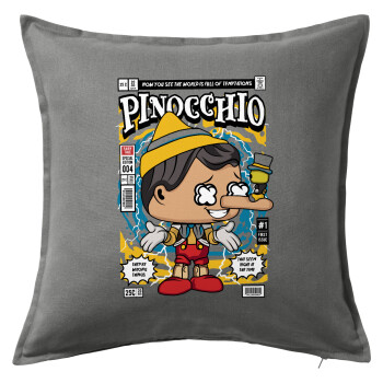 Pinocchio, Μαξιλάρι καναπέ Γκρι 100% βαμβάκι, περιέχεται το γέμισμα (50x50cm)