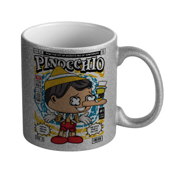 Pinocchio, Κούπα Ασημένια Glitter που γυαλίζει, κεραμική, 330ml