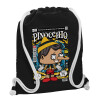 Backpack pouch GYMBAG Black, with pocket (40x48cm) & thick white cords