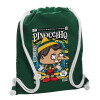 Backpack pouch GYMBAG BOTTLE GREEN, with pocket (40x48cm) & thick white cords