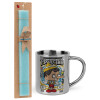 Easter Set, metallic thermal cup (300ml) & aromatic flat Easter candle (30cm) (TURQUOISE)