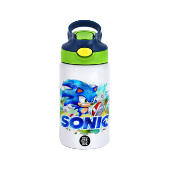 Sonic, Children's hot water bottle, stainless steel, with safety straw, green, blue (350ml)