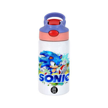 Sonic, Children's hot water bottle, stainless steel, with safety straw, pink/purple (350ml)