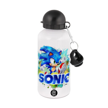 Sonic, Metal water bottle, White, aluminum 500ml