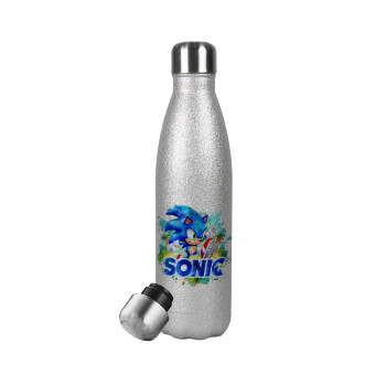 Sonic, Metallic Glitter Silver Thermos Flask (Stainless steel), double-walled, 500ml