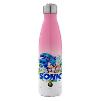 Sonic, Metal mug thermos Pink/White (Stainless steel), double wall, 500ml