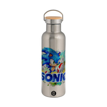 Sonic, Stainless steel Silver with wooden lid (bamboo), double wall, 750ml