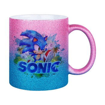 Sonic, Κούπα Χρυσή/Μπλε Glitter, κεραμική, 330ml