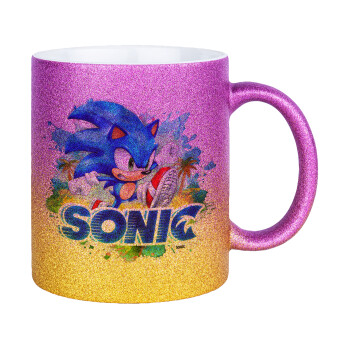 Sonic, Κούπα Χρυσή/Ροζ Glitter, κεραμική, 330ml