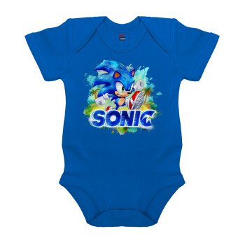 Sonic, Βρεφικό φορμάκι μωρού, Μπλε Κοβαλτίου, 100% Organic Cotton, κοντομάνικο