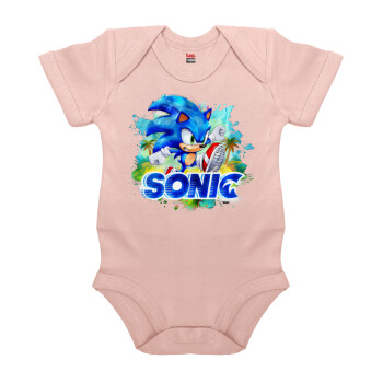 Sonic, Βρεφικό φορμάκι μωρού, 0-18 μηνών, ΡΟΖ POWDER, 100% Organic Cotton, κοντομάνικο