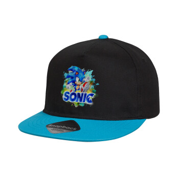 Sonic, Child's Flat Snapback Hat, Black/Blue (100% COTTON, CHILD, UNISEX, ONE SIZE)