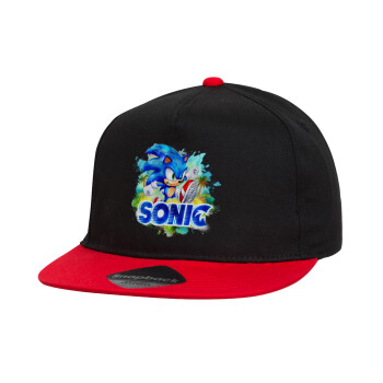 Sonic, Children's Flat Snapback Hat, Black/Red (100% COTTON, CHILDREN'S, UNISEX, ONE SIZE)