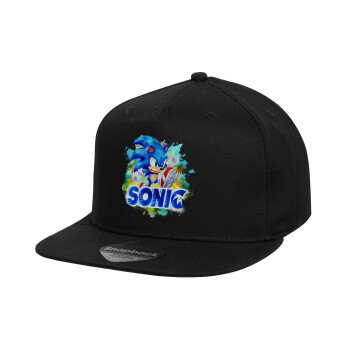 Sonic, Children's Flat Snapback Hat, Black (100% COTTON, CHILD, UNISEX, ONE SIZE)