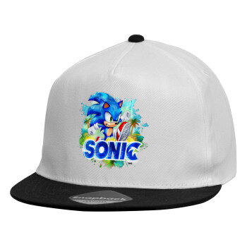 Sonic, Child's Flat Snapback Hat, White (100% COTTON, CHILDREN'S, UNISEX, ONE SIZE)