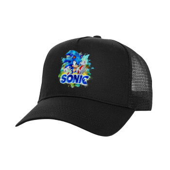 Sonic, Structured Trucker Adult Hat, with Mesh, Black (100% COTTON, ADULT, UNISEX, ONE SIZE)