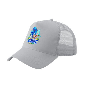 Sonic, Adult Structured Trucker Hat, with Mesh, GRAY (100% COTTON, ADULT, UNISEX, ONE SIZE)