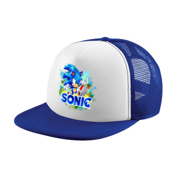 Sonic, Adult Soft Trucker Hat with Blue/White Mesh (POLYESTER, ADULT, UNISEX, ONE SIZE)